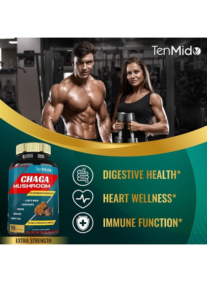 Tenmido Chaga Mushroom Extract Capsules Equivalent To 5050Mg And Lions Mane, Cordyceps And More, Digestive Health, Anti-Aging, Immune Support, Energy Boost, Rich In Antioxidants And Nutrients, 3 Months Supply - Image 5